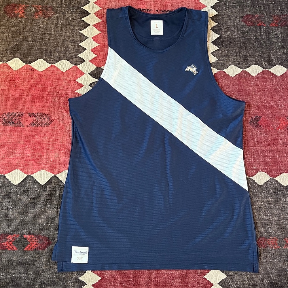 Tracksmith Navy and White Diagonal Stripe Tank